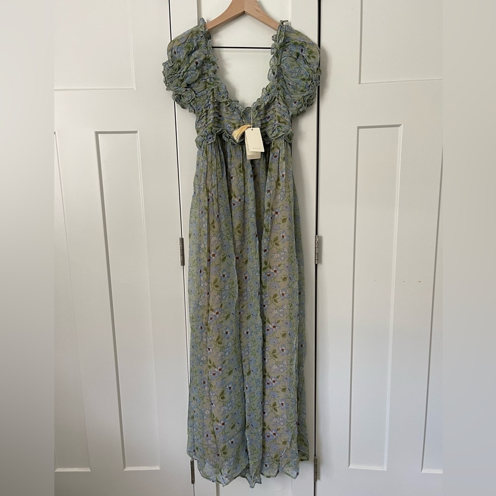 Doen Sage Green Floral Puff-Sleeve Maxi Dress - Picture 4 of 7